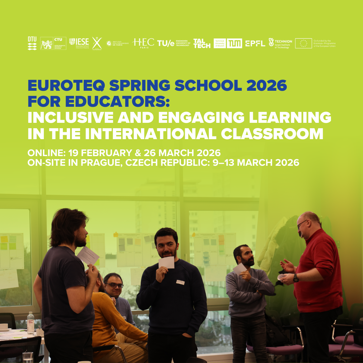 Green international inclusive and engaging classroom with six students working